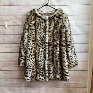 Southern Fried Chics Faux Fur Leopard Print Coat Jacket Warm Cozy